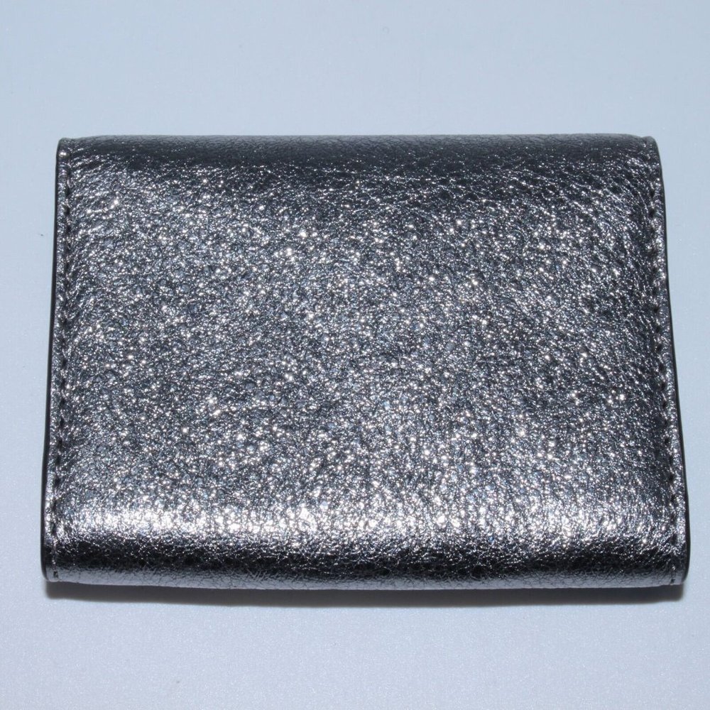 MICHAEL KORS Jet Travel Card Case Wallet MK Metallic Silver Pebble Leather NWOT - Picture 2 of 4